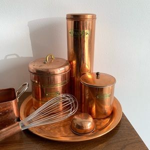Vintage Kitchen - Vintage | Copper Set Display Tray Canisters Whisk Vintage Kitchen - Vintage | Copper Set Display Tray Canisters Whisk